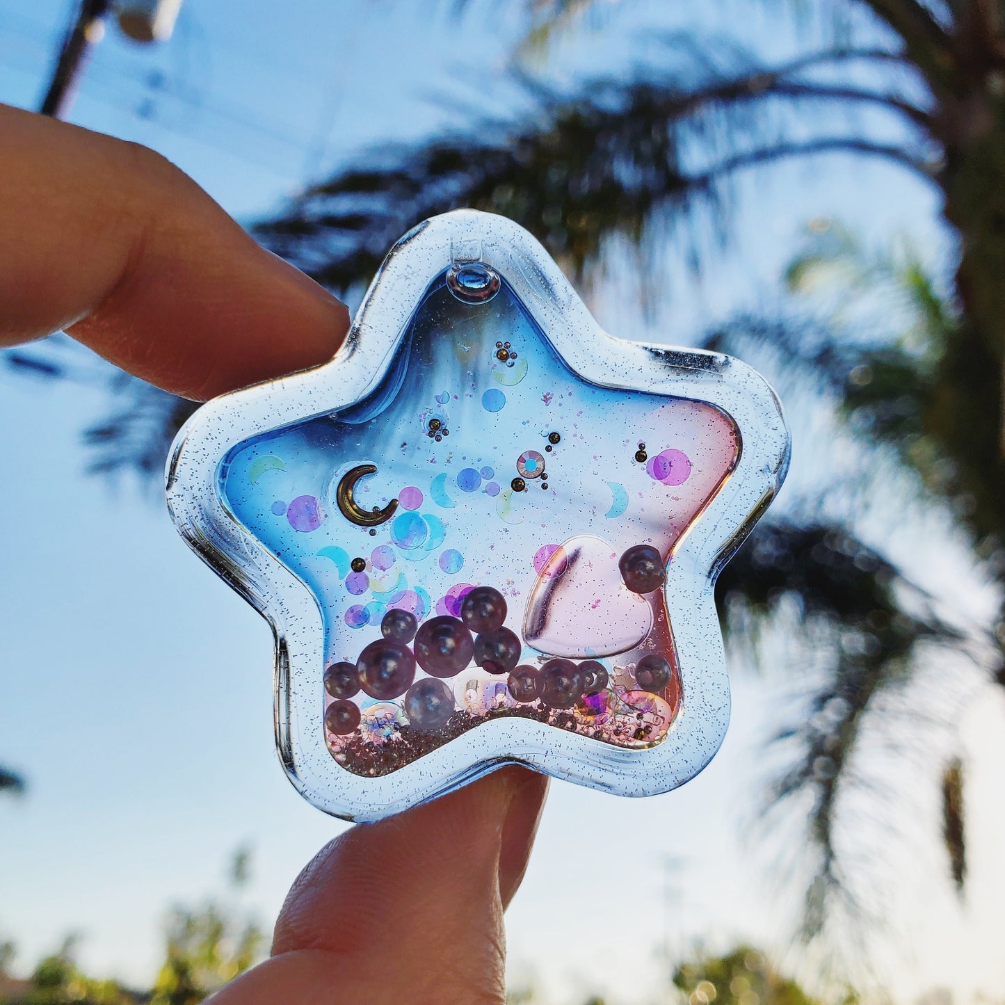 MS Sunset Resin Water Shaker Keychain Charm Phone Accessories Grip