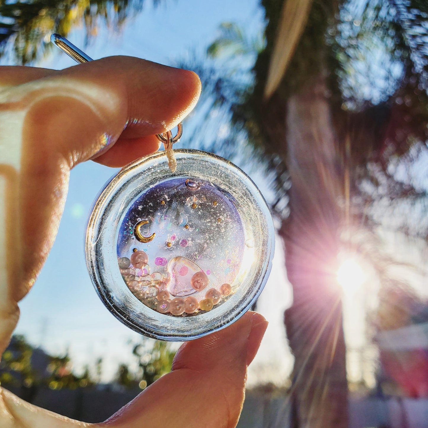 MS Sunset Resin Water Shaker Keychain Charm Phone Accessories Grip