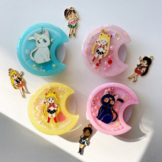 SM Kawaii Moon Girl Cat Resin Shaker Phone Grip/ Keychain